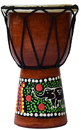 Djembe Trommel Bongo Afrika Holz bemalt Drum Instrument Musik Rhythmus Percussion Dot Painting (15 cm)