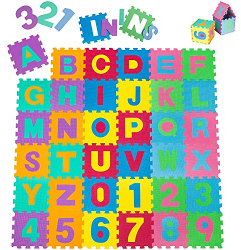 tectake® Tappeto Gioco Bambini Puzzle 189x189x1cm, Tappeto Bimbi Puzzle 86 pezzi, Lettere e Numeri Gomma EVA, Giochi Montessori, Regalo Neonato, Giochi Neonato, Lista Nascita Bebè, Cameretta Bambino