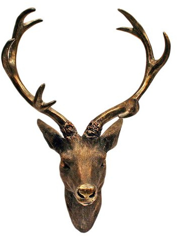 Hirschgeweih Hirschkopf Geweih 10-Ender in Bronze-Optik 15 x 30 cm, Figur Skulptur Deko