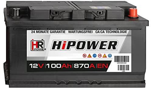 HR HiPower Blei-Säure 100Ah 12V 870A/EN Autobatterie mit bewährter Calcium-Calcium-Technologie (Ca/Ca)