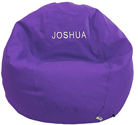 Bean Products Adult Monogrammed Cotton Bean Bag Chair | Filled w/Polystyrene Beads & CertiPUR Foam | 36L x 36W x 40H | Perfect for Adults, Teens & Kids | Available in 2 Sizes | Purple