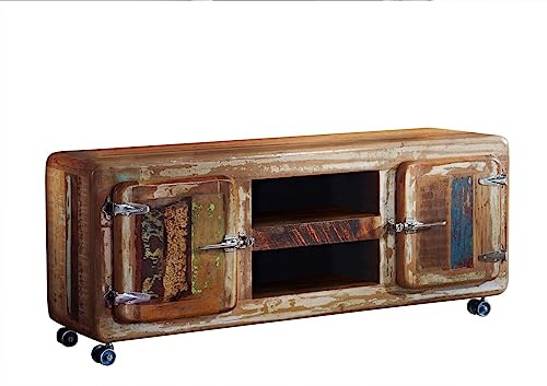 MASSIVMOEBEL24.DE | FREEZY TV-Board aus Massivholz #10 Altholz - Mehrfarbig, lackiert Industrial-Stil 135x40x56 cm massives TV Regal Lowboard