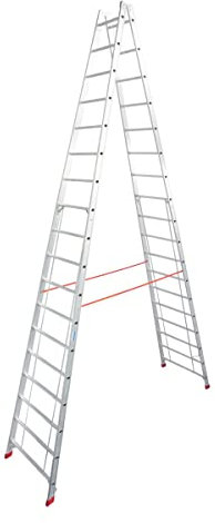 Sprossen- Doppel- Leiter, (Alu), Höhe 6,7 m, Leiternhöhe 5,03 m, Sprossenanzahl 2x18, 28 kg