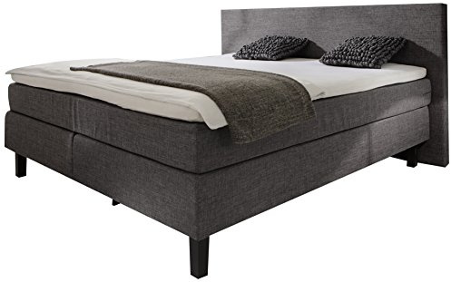 Atlantic Home Collection AMRUM boxspringsäng, hårdhjul H2, massiv träram 180 x 200 cm inklusive topp, antracit
