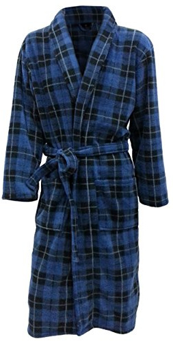 John Christian Men's Fleece Robe Blue Tartan (XXL)