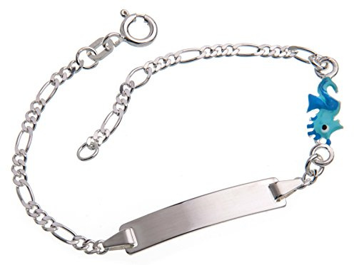 Silberketten Store Baby Armband, Kinder Gravurarmband mit Seepferd inklusive Gravur (beidseitig) - massiv 925 Silber, Länge wählbar 10-15cm