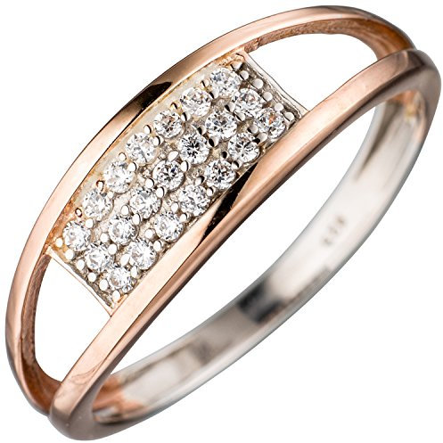 Jobo Damen-Ring aus 925 Sterling Silber Bicolor mit Zirkonia Größe 58
