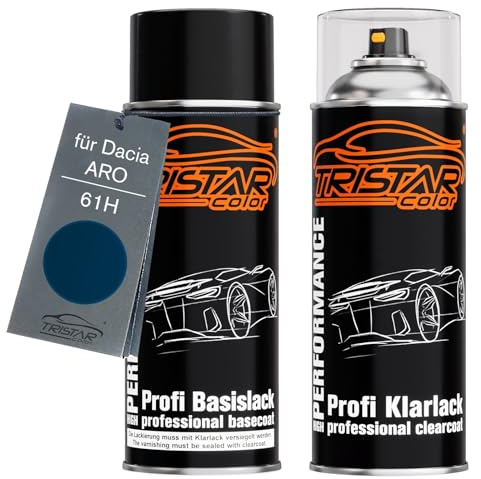 TRISTARcolor Autolack Spraydose für Dacia/ARO 61H Bleu Marine + Klarlack | Marine Blau, Set aus Basislack + Klarlack, Sprühdosen 400ml