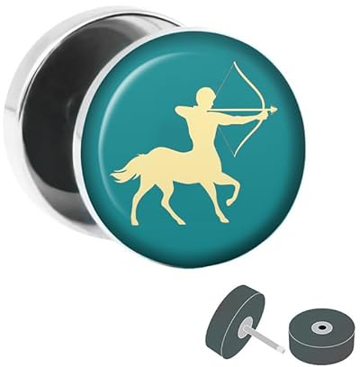 Treuheld® | Fake Plug Sternzeichen Schütze - Ø 10mm Bild Ohrstecker mit Motiv zum Schrauben - Chirurgenstahl Ohr Faketunnel Silber - Tunnel Ohrringe Ohrring Stahl Fakeplug