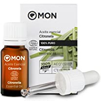 MON - Aceite Esencial de Citronela BIO - Producto Natural - Fuerte Repelente de Insectos - Propiedades Antiinflamatorias y Antisépticas - Aroma Fresco y Fuerte a Limón - Incluye un Cuentagotas - 12 ml