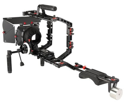 Filmcity FC-03 Kamera-Schulter-Rig-Kit mit Käfig, 4 x 4 Matte Box & Follow Focus für DSLR-Kameras. Enthält Zwei Handgriffe, Grundplatte, Schulterpolster, 15-mm-Stangensystem und oberen Griff (FC-03)