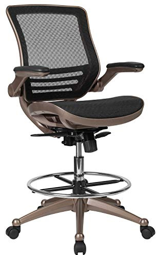 Flash Furniture Waylon Mid-Back Swivel Office Chair with Adjustable Foot Ring and Seat Height, Ergonomic Mesh Chair with Armrests, Black/Gold