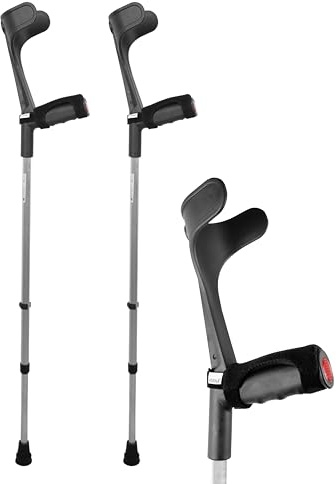 KMINA Unterarmgehstützen mit Softgriff (2 Stück), Krücken für Erwachsene, Schwarz, Höhenverstellbare Orthopädische Gehhilfe für Senioren, Belastbar bis 125 kg, Ergonomische - Hergestellt in Europa