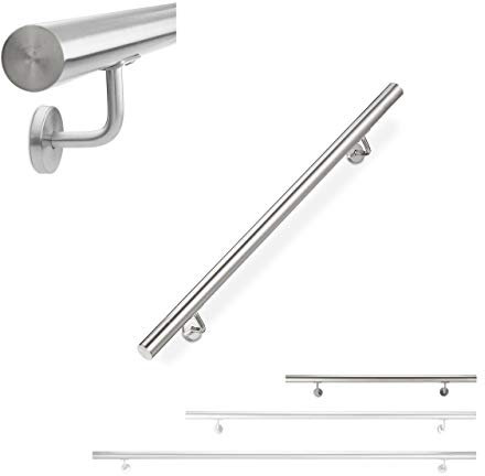 Relaxdays Corrimano, Acciaio Inox 304, Passamano per Ambienti Interni e Esterni, 100 cm, Ø 42 mm, con Supporto, Argento