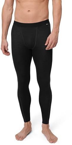 DANISH ENDURANCE Pantaloni Termici Uomo in Lana Merino, Leggings Invernali per Sci, Trekking, con o Senza Apertura Frontale, Black, M