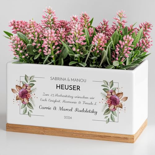 Maverton Keramik Blumentopf mit Untersetzer, Pflanzkübel mit Aufdruck