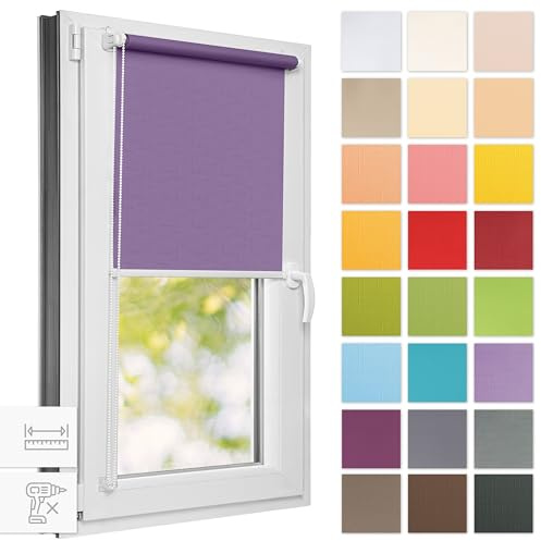 Estika Rollo für Fenster ohne Bohren - 30cm x 120cm - Pastell Amethyst - 25 Stofffarben, Klemmfix Montage, Fensterrollos für innen, Sichtschutz für Fenster und Balkontür (30 cm Stoffbreite)