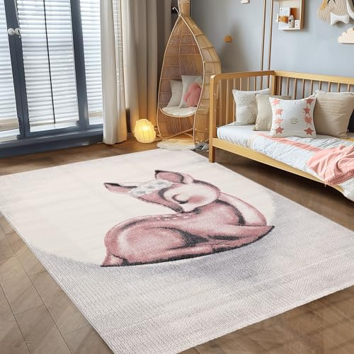 Carpettex Kinderteppich Kinderzimmer Rehkidz Design Kinder Teppich Babyzimmer Weicher Flor, Farbe: Pink, Größe: 140 x 200 cm