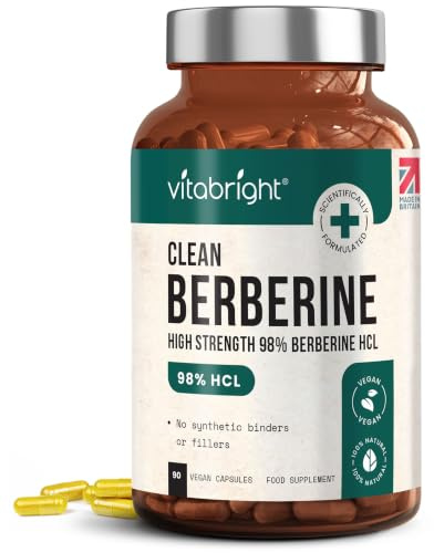 VitaBright Berberine Supplement 500mg Capsules x 90 | 98% Pure Berberine HCL | Clean High Strength Berbarine