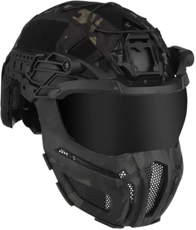 Airsoft-Vollgesichtsmaske, Abnehmbare Airsoft-Brille, Paintball-PJ-Fast-Helm Mit Vorderer NVG-Halterung Und Seitenschiene, Militärische Taktische Airsoft-Ausrüstung (Color : BCP)