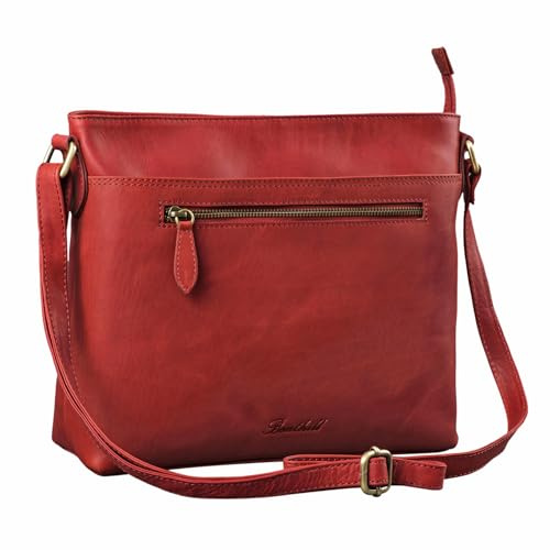 Benthill Handtasche Damen Leder - Tasche aus echtem Rindsleder - Schultertasche mit Reißverschluss - Vintage Umhängetasche, Farbe:Rot