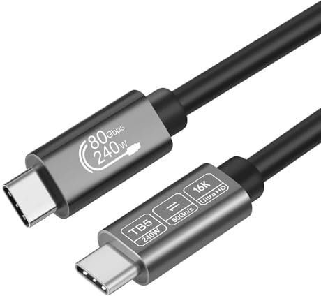 ConnBull Thunderbolt 5 Kabel 1m Lang, 240W Ladekabel 80Gbps Datenkabel, 16K/ 8K Display USB C zu USB C für Laptops, Monitor usw