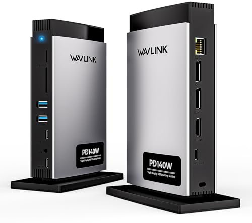WAVLINK Laptop Docking Station USB C Triplo Display (Singolo 8K/Doppio 4K), 125W PD3.1 Pass-through, per Windows e MacBook M1/M2/M3/M4 (Modalità Specchio), 2 DP, HDMI, Ethernet, SD/TF