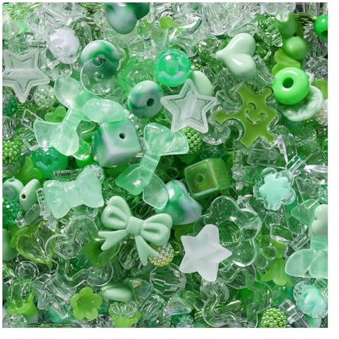 Wisafory Acrylperlen Verschiedene Süßigkeitsperlen Pastellperlen für Armbandherstellung Blumenschleife Bunte Beads Charms Niedlich für Halsketten, Armbänder, Handyketten, 6~38mm Grün 50g