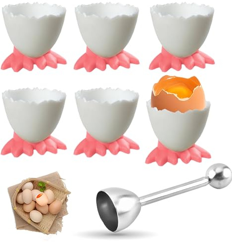 saijer Coquetiers,6 PCS Coquetier Oeuf Et 1 PC Ouvre Oeuf Tasses À Œufs Coquetier Original Blanc Oeuf Ensemble pour Craquer Et Séparer Coquille D'Œuf Petit Déjeuner Brunch Œuf Liqueur