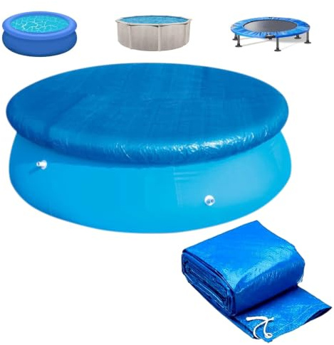 Poolabdeckung rund, wasserdichte Abdeckplane (305cm) | für Pool und Trampolin - Runde Poolplane für Pool ø183cm ø244cm ø305cm - Robuste Abdeckplane Pool Rund (Blue, 396 * 396cm)
