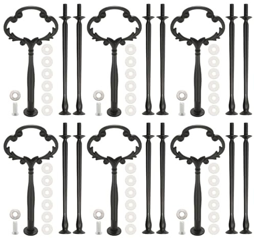 Hoypeyfiy 6 Set Etageren Stangen Set Schwarz Geblümt, Mehrstöckiger Kuchenständer aus Metall Obst und Dessertständer für Hochzeiten Partys und Familienessen(Geblümt)
