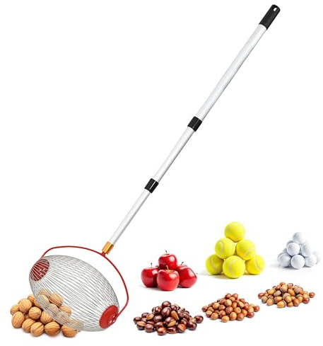Collecteur de noix à roulettes avec manche télescopique en aluminium – Extensible jusqu'à 120 cm – Collecteur de noix avec grand panier de récolte – Cueille-boules pour pommes, poires, châtaignes