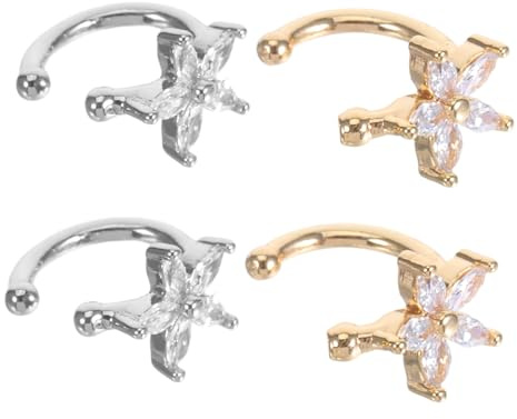 SOESFOUFU 2 Par Blomma Öronklämma i Koppar med Zirkon Icke Genomträngande Öroncuffar Kristallblomma Öronlås Elegant Smycke för Kvinnor och Tonåringar Silver och Guld