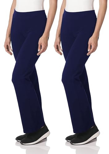FAIRY TRENDZ Pack of 2 Ladies Bootcut Work Trousers Pull On Stretch Pants Elasticated Waist Women’s Boot Leg Office Nurse Uniform Workwear Bottoms (Navy, 14)