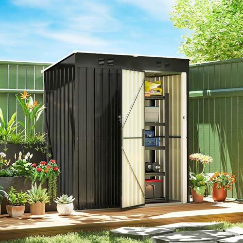 Outsunny Caseta de Jardín Exterior 1,37 m² 163x90x179 cm Gris Oscuro | Cobertizo de Jardín Exterior Metálico, Puerta con Pestillo, Ranuras de Ventilación, para Almacenamiento de Herramientas
