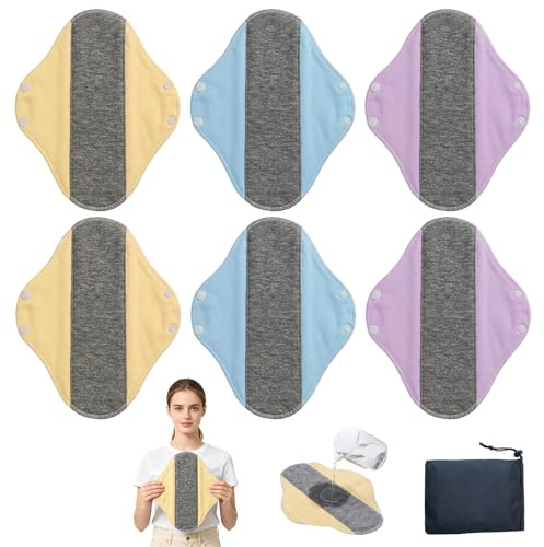 Thhiit Cotton Washable Panty Liners with Storage Bag, 6 Pcs Reusable Sanitary Pads for Care Postpartum, Women, Elderly