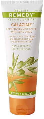 Medline Remedy Olivamine Calazime Skin Protectant Paste Cream, Used with Dry Chapped from Diaper Rash, Incontinence, Dermatitis, Psoriasis, Burns, Bites, White, 4 Oz
