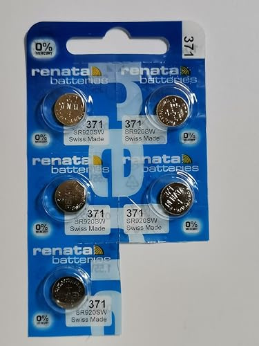 Renata 371 Batterie non rechargeables, montre, simple, portable, 40 mAh, Oxyde d'argent 1,55 V, SR69, à Sommet Plat, 5 pack, 5