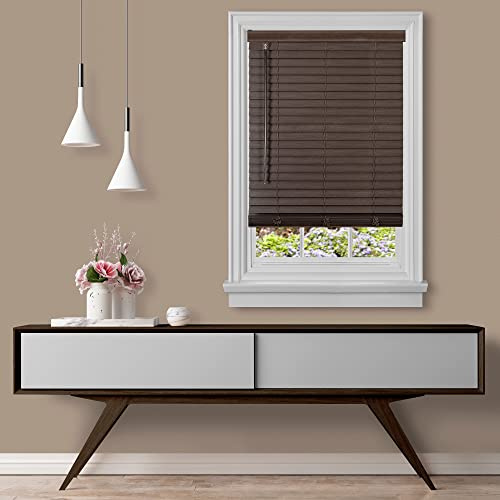 Cordless Room Darkening Plantation Blind - 23 Inch Width, 64 Inch Length, 2 Vinyl Slat Size - Mahogany - GII Madera Falsa Faux Wood, Light Filtering Horizontal Windows Blinds by Achim Home Decor