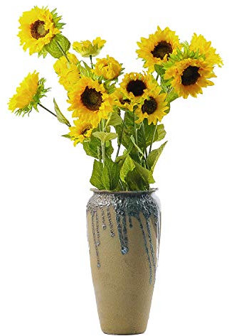 cn-Knight 6pcs Künstliche Sonnenblumen,67cm Langer Stiel Zweige mit 3 künstlichen Blumen für Hochzeit,Brautstrauß,Heimdekoration,Tafelaufsätze,Einweihungsgeschenk,Empfang,Gelb