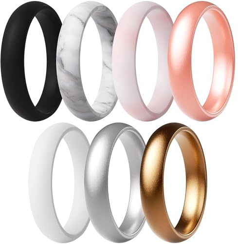 ThunderFit 0.5-0.5 Inch Wide Diamond Silicone Wedding Ring for Women | 2mm Thick Rubber Bands, Variety Multipack 1-12, Comfortable Fit, in Multiple Colors, Flexible Silicone for Everyday Wear