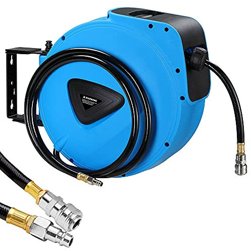 BAKAJI 8052877974160 Hose Reel 30 mt Connection 1/4 Wall Mount Automatic Lock System, Space Saving Accessory Compressor Compressed Air Pressure Max 18 Bar, 30mt