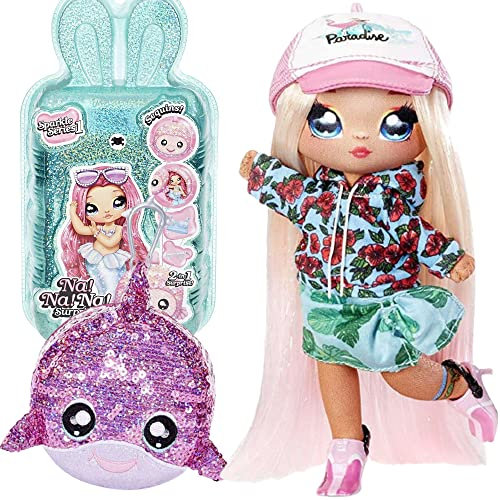 Na! Na! Na! Surprise Na Na Na Surprise Muñeca de moda 2 en 1 KRYSTA SPLASH - Bolso con pompón - Muñeca surfera con ropa y accesorios. Serie Sparkle - Edad: 5+ años