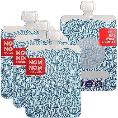 Nom Nom Kids Wiederverwendbare Smoothie-Beutel, wiederverwendbare Joghurtbeutel, größeres Fassungsvermögen für Kinder, Jugendliche oder Erwachsene, 250 ml Quetschbeutel, BPA-frei, seitliches Füllen