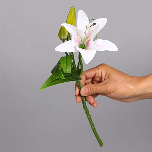 flores artificiales,3 flores artificiales del lirio del perfume del tacto de la mano, flores artificiales del lirio del cortometraje del PVC, rosa blanco 6