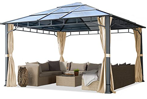 TOOLPORT Gartenpavillon 4x4 m Polycarbonat Dach ca. 8mm Pavillon 4 Seitenteile Partyzelt Champagner ca. 9x9cm Profil