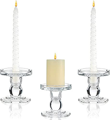 YOCOGY 3er Set klar Kerzenhalter aus Glas - Kerzenhalter Kreative Verzierung für Abendessen bei Kerzenlicht Kerzenständer Dekoration