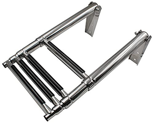 JTYX Collapsible Pool Ladder 2/3/4 Step Ladder 316 Stainless Steel Telescoping Ladder for Marine Yacht/Swimming Pool with Retaining Strap