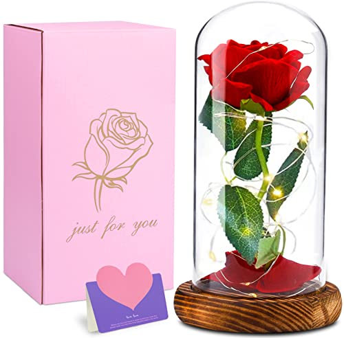 Kit di Rose La Bella e la Bestia Rosa EternaRose of Beauty and the Beast Magic Rose Magic Gift con luci a LED San ​​Valentino Decorazione festa della mamma Anniversario di matrimonio Festa della Donna