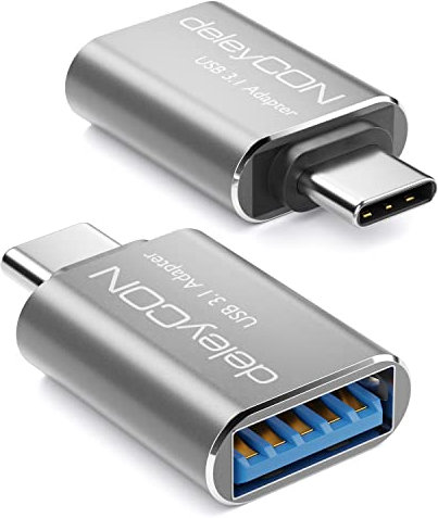 deleyCON Adattatore USB-C a USB 5 Gbit/s (2 Pezzi) - Adattatore OTG per Telefono Cellulare Thunderbolt per iPhone 16 15, Galaxy S25/S24/S23, MacBook, iPad, iMac, Surface, Notebook, PC, Argento